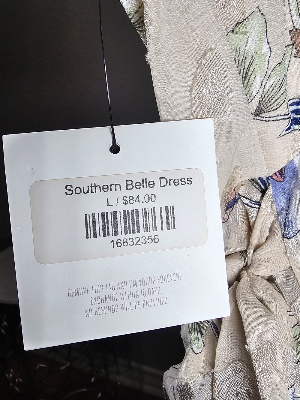 Strapless Floral Sundress in Cream with Blue & Green Accents - Picture 6 of 6